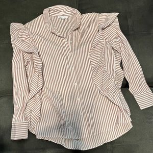 Striped button up with ruffle